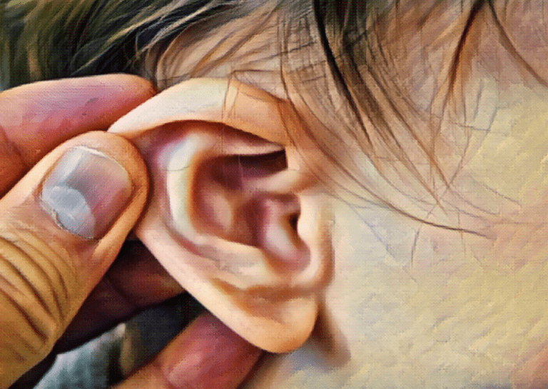 Illustration of a child suffering ear pain.