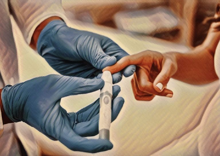 Illustration of getting blood and test the blood sugar