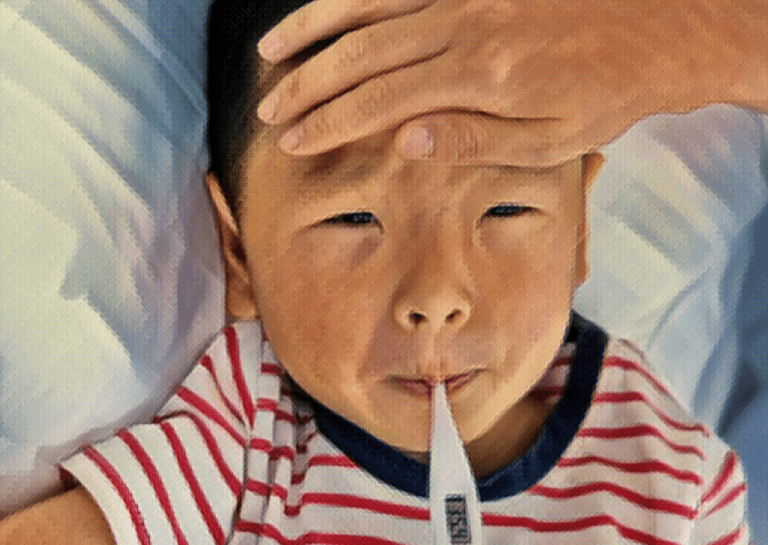 Illustration of a child suffering fever due to meningitis