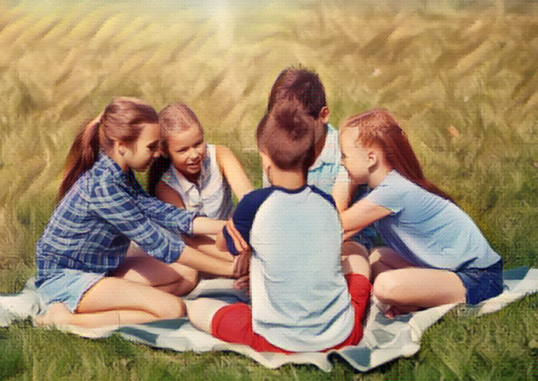 kids having a picnic in the grass