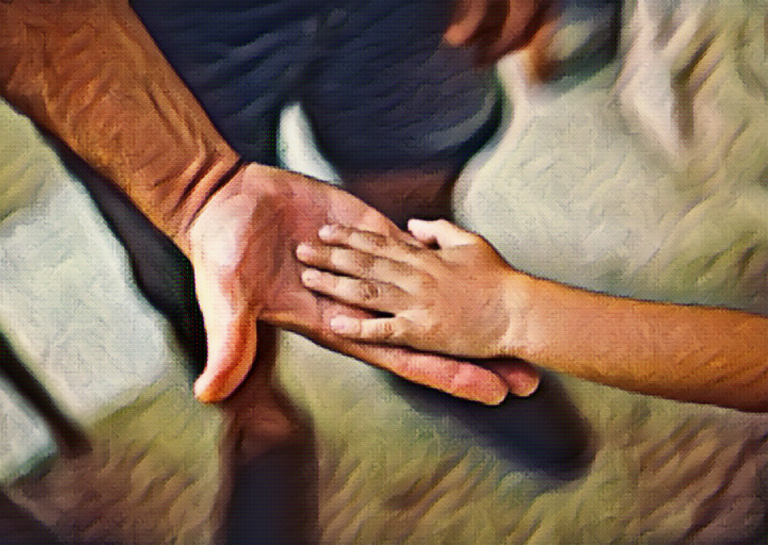 Child and parent holding handds, connecting hands, connecting pals